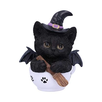 Image of Nemesis Now Kit Novelty Tea Cup Witch Cat Figurine, Polyresin, Black
