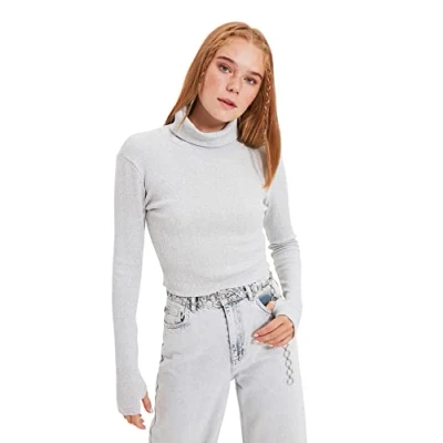 Image of Trendyol Women Slim fit Basic Turtleneck Knitted Blouse Grau
