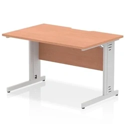 Image of Impulse 1200 x 800mm Scalloped Edge Straight Office Desk Beech Top Silver Cable Managed Leg