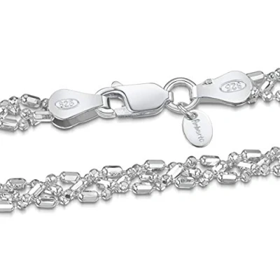 Image of Amberta 925 Sterling Silver 3.5 mm Ball Bead and Bar Chain Necklace Size: 18 20 22 inch / 45 50 55 cm (22inch/55cm)