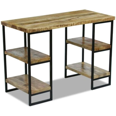 Image of vidaXL Industrial Style Office Desk: Solid Mango Wood with Durable Steel Frame and Ample Shelving, Perfect for Home or
