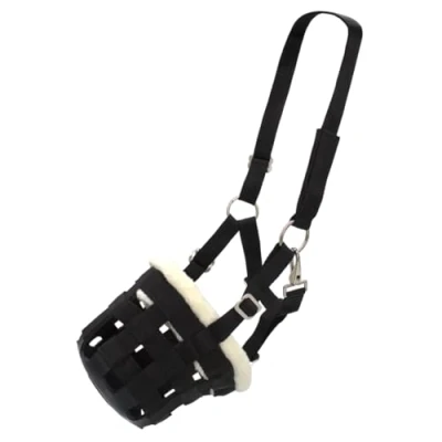 Image of PFIFF 102979 Muzzle Feeding Brake, Head Piece Faux Fur Black Shetty