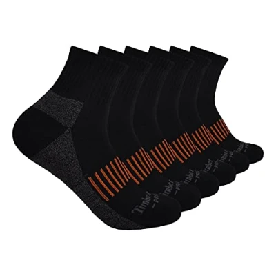 Image of Timberland PRO Men&#039;s 6 Pack Quarter Socks, Black (6 Pack), Large (Pack of 6)