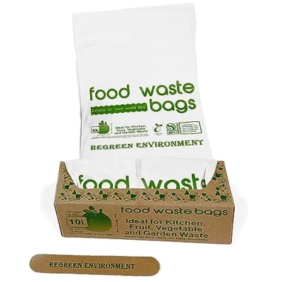 Image of REGREEN 10 Litre Food Waste Bags Compostable Caddy Liners Small Biodegradable Bin 100 Counts per Box White EN13432 Certified Kitchen
