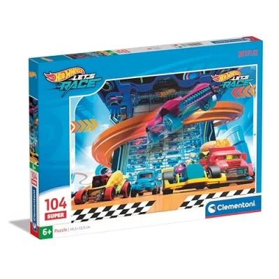 Image of Clementoni Jigsaw Puzzle Hotwheels 104 Pieces Supercolor For Children 6 8 Years, Cartoon, Cars, Gift Boy/Girls, Kids, Made In Italy, 25777
