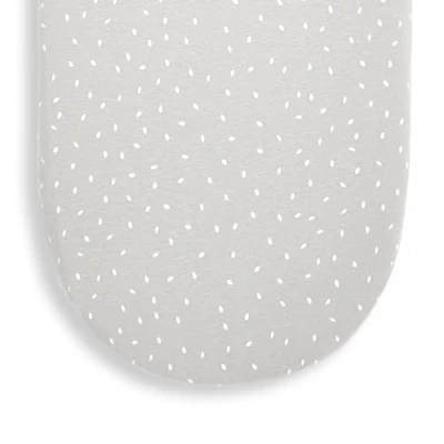 Image of The Little Green Sheep Moses Basket Fitted Sheet, Organic Linen &amp; Cotton Blend Sheet fits Most Baskets 30x70cm to 35x75cm, Dove Grey with White Rice Print