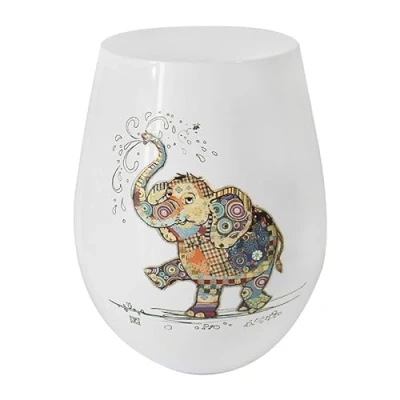 Image of Lesser &amp; Pavey Ceramic Stemless Cup Tumbler Lovely Wine Gifts for Women Men Eddie Elephant Drawing Drinkware Microwaveable Mug Bug Art