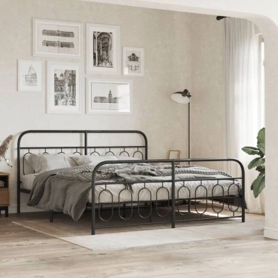 Image of vidaXL Metal Bed Frame without Mattress with Footboard Black 193x203cm