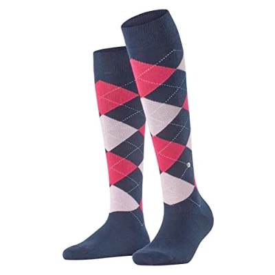 Image of Burlington Women&#039;s Queen W KH Cotton Long Patterned 1 Pair Knee High Socks, Blue (Marine 6123), 3.5 7