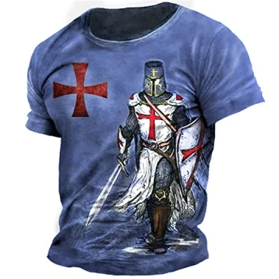 Image of DWANDA Men&#039;s Knight Templar 3D Printed T Shirt Retro Casual Round Neck Short Sleeve Tops Gym Workout Shirts