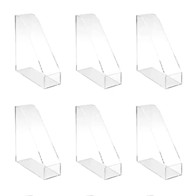 Image of OSCO Clear Acrylic Magazine Rack 6 Pack Folder Storage File Organiser Desk &amp; Shelf Filing Document Holder Office Paperwork Brochure Display H31 x W9.5 D26 cm