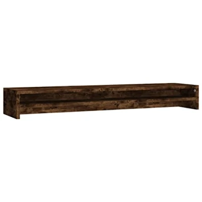 Image of vidaXL Monitor Stand in Smoked Oak Double Riser, Engineered Wood Desk Organizer with Storage Shelf Versatile Multimedia 100 x 24 13 cm