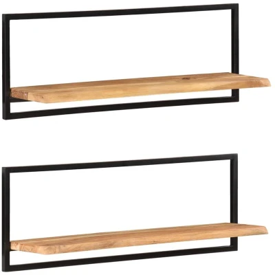 Image of vidaXL Wall Shelves 2 pcs 100x24x35 cm Solid Wood Acacia and Steel