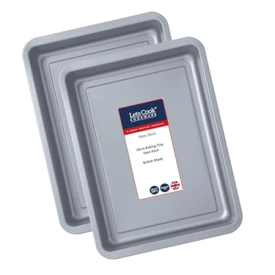 Image of 25cm Baking Tray Twin Pack, British Made with PFOA &amp; BPA Free Non Stick by Lets Cook Cookware