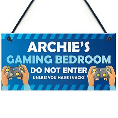 Image of RED OCEAN DO NOT ENTER Gaming Bedroom Funny Gamer Gift Personalised Sign
