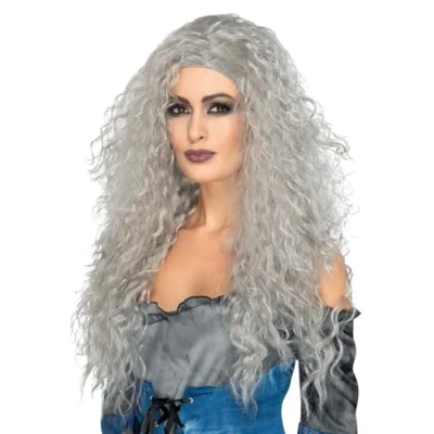 Image of Smiffys Banshee Wig, Grey Long &amp; Messy, Halloween Fancy Dress Accessory, Witch Up Wigs