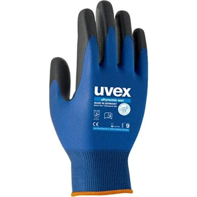 Image of Uvex Phynomic Wet Protective Gloves 1 Pair Water Repellent Work Gloves, blue