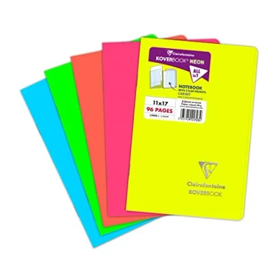 Image of Clairefontaine 941723C A Koverbook Neon Stapled Notebook 11x17 cm 96 Lined Pages 90 g White Paper Opaque Polypro Cover Random Color