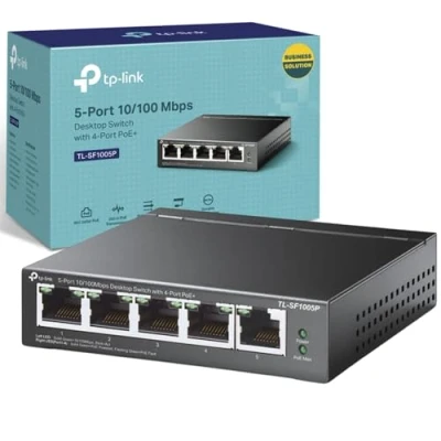 Image of TP Link PoE Switch 10/100Mbps ports, 4 PoE+ ports up to 30 W for each port and 67 all Metal Casing, Plug Play, Ideal IP Surveillance Access Point (TL SF1005P)
