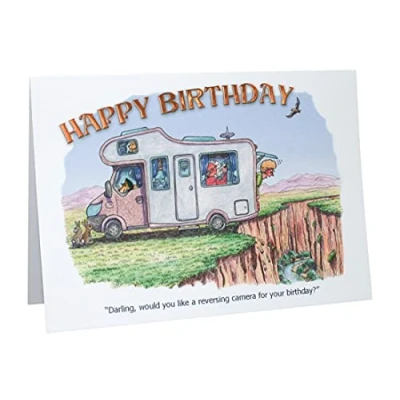 Image of Happy Birthday Motorhome Caravanning Humour Cartoon A5 Funny Blank Greeting Card by Armand Foster