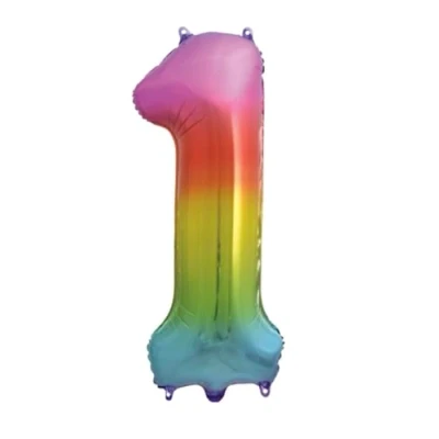 Image of Bright Rainbow Number 1 Foil Balloon, 101cm (2 pack)