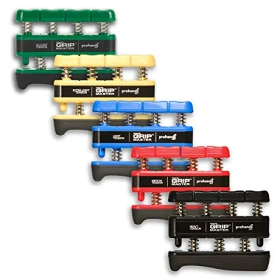 Image of Prohands Gripmaster Hand Exerciser, Finger Exerciser (Hand Grip Strengthener), Spring Loaded, Piston System, Isolate and Exercise Each Finger, (Set of 5) (Green, Yellow, Blue, Red, Black)