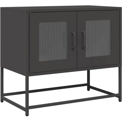 Image of vidaXL TV Cabinet Steel Storage Unit, Modern Black 68x39x60.5cm Versatile Use in Living Room, Bedroom, Office