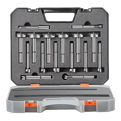 Image of VEVOR Forstner Bit Set, 16 Pcs Drill Bits 1/4&quot; to 1 5/8&quot;, Carbon Steel, with Universal Round Shank, for Wood and Composite Board, Woodworking