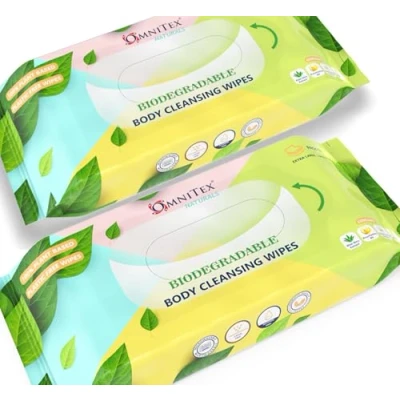Image of 80x Omnitex Biodegradable Extra Large &amp; Thick Body Cleansing Wipes Microwaveable Rinse Free for Camping, Festivals, Elderly Bed Bath Alcohol Free, With Aloe Vera Vitamins 2x 40pk
