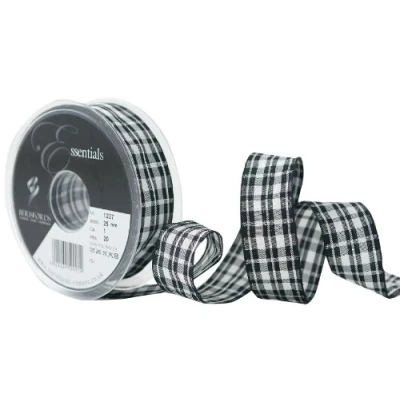 Image of Berisfords 25 mm Beaumont Wire Edge Ribbon, Black and White
