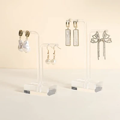 Image of GemeShou 2pcs Acrylic Earring display stands for selling, Clear holder organizer, transparent L bar hangers mini stand【Clear Stand 】