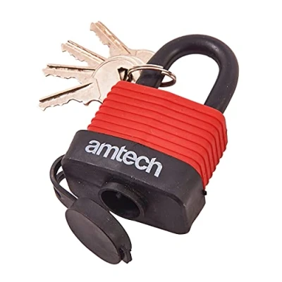 Image of Amtech T0745 40mm Weatherproof Padlock Black &amp; Red