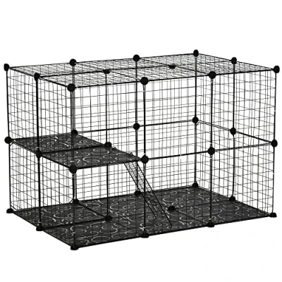 Image of PawHut Pet Playpen DIY Small Animal Cage Enclosure Metal Wire Fence 39 Panels with 3 Doors 2 Ramps for Kitten Bunny Chinchilla Mink Black