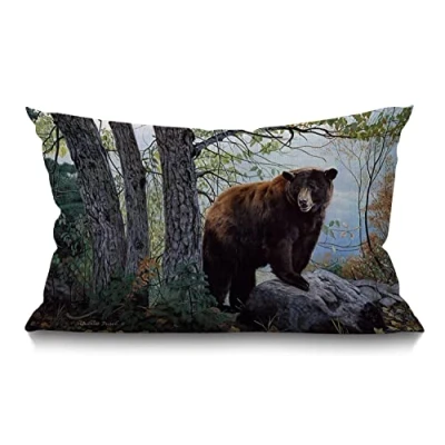 Image of BGBDEIA 30cmX50cm Cushion Cover Rustic Farmhouse Decor Bear Pillowcases Cotton Linen Wild Animal Throw Pillow Case for Sofa Couch Bedroom,12 x 20 Inch