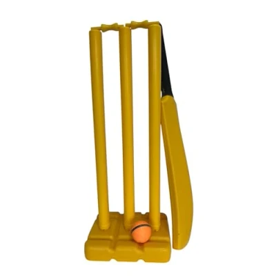 Image of MAXX Cricket Stumps Wooden Spring Return &amp; Bails Natural Metal Base Full Size wicket (Cricket Stumps)
