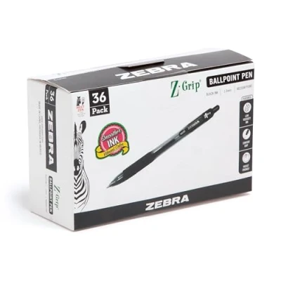 Image of Zebra Pen Z Grip Retractable Ballpoint Pen, Medium Point, 1.0mm, Black Ink, 36 Pack