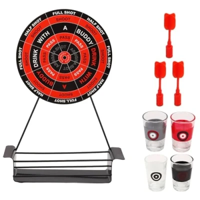 Image of Quickdraw Darts Drinking Game 4 Player Magnetic Dart Board &amp; Shot Glasses Party Games Set