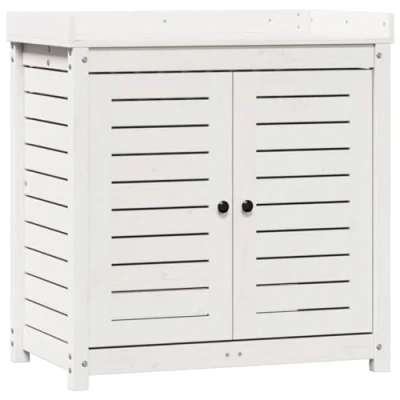 Image of vidaXL White Potting Bench/Table with Shelves in Solid Pine Wood for Garden/Patio/Terrace, 82.5x50x86.5 cm, Storage Cabinet, Ventilated