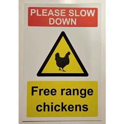 Image of Please slow down free range chickens Safety sign 1mm Plastic (400mm x 300mm)