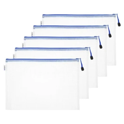 Image of M&amp;G Mesh Zipper Pouch Bag 13.4&quot;x9.6&quot;, 5pcs Waterproof File A4 Letter Size Document Organizing Storage for Office Supply Puzzle Cosmetic Travel, Blue