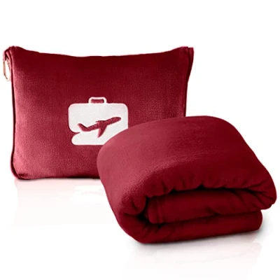 Image of EverSnug Travel Blanket and Pillow Premium Soft 2 in 1 Airplane with Bag Pillowcase, Hand Luggage Sleeve Backpack Clip (Burgundy)
