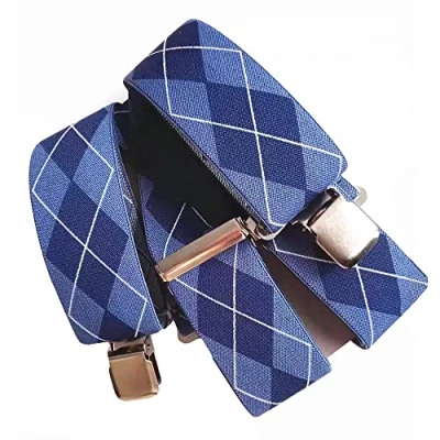 Image of YYKSYDPT Braces for Men Trousers with Very Strong 4 Clips 50 MM Wide Duty Suspenders X Style Adjustable Brace (Blue Plaid)