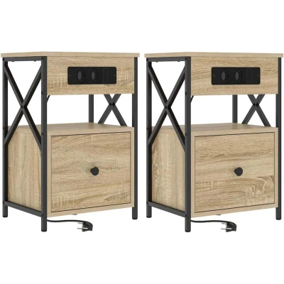 Image of vidaXL Bedside Cabinets with Drawer 2 pcs Sonoma oak 40 x 31 60 cm