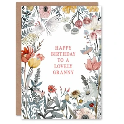 Image of Artery8 Granny Happy Birthday Card Summer Meadow Floral Blooms Plants Garden Flowers For Her Greeting