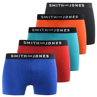 Image of SMITH &amp; JONES mens boxers multipack of 5, stretch cotton men’s boxer shorts, comfortable underpants for men, colourful and black underwear trunks, multi pack man briefs(L, Tovin)