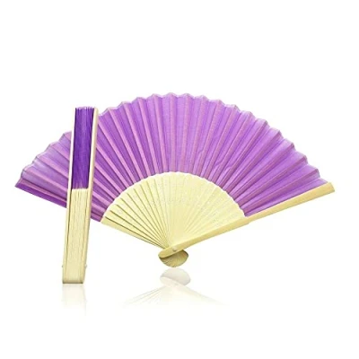 Image of Vruti&#039;s Purple Fabric Foldable Hand Held Bamboo and Wooden Fan