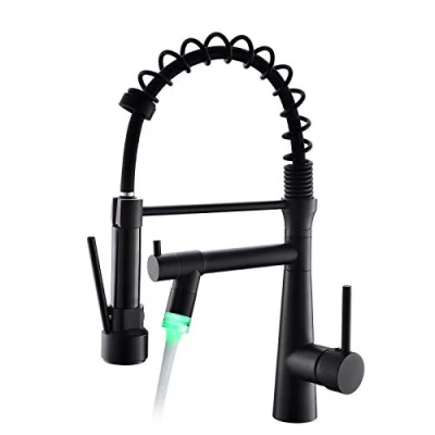 Image of TIMACO Kitchen Faucet with Spiral Spring Tap and Hand Shower (LED Black)