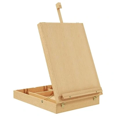 Image of Vinsetto Wooden Table Easel Box Hold Canvas up to 61cm, Adjustable Beechwood Storage Easel, Portable Folding Artist Drawing &amp; Sketching Board for Adults, Beginners, Artists Painting