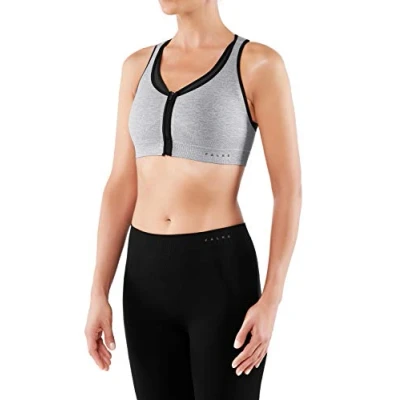 Image of FALKE Women&#039;s Versatility Melange Maximum Support Sports Bra, Breathable Quick Dry, Grey (Grey Heather 3757), S (1 piece)