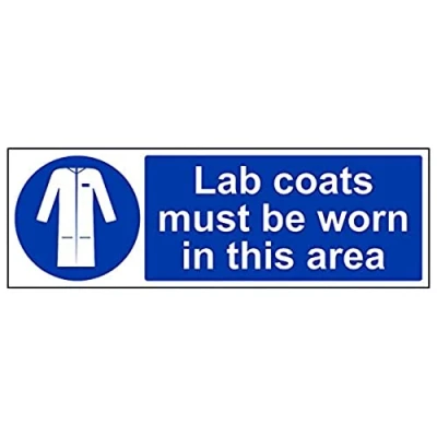 Image of V Safety Lab Coats Must Be Worn In This Area PPE Sign 450mm x 150mm 1mm Rigid Plastic